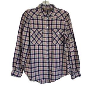 Sundance Sz M Lenora Plaid Flannel Pearl-snap Button-down Shirt Cotton Western